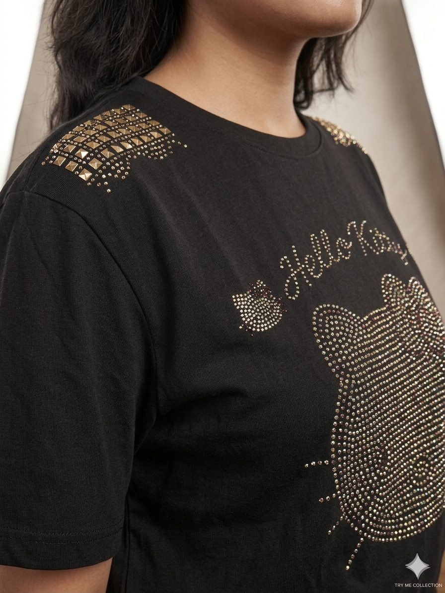 Black Hello Kitty Rhinestone Oversized Tee & Wide-Leg Trouser Co-ord Set – TRY ME