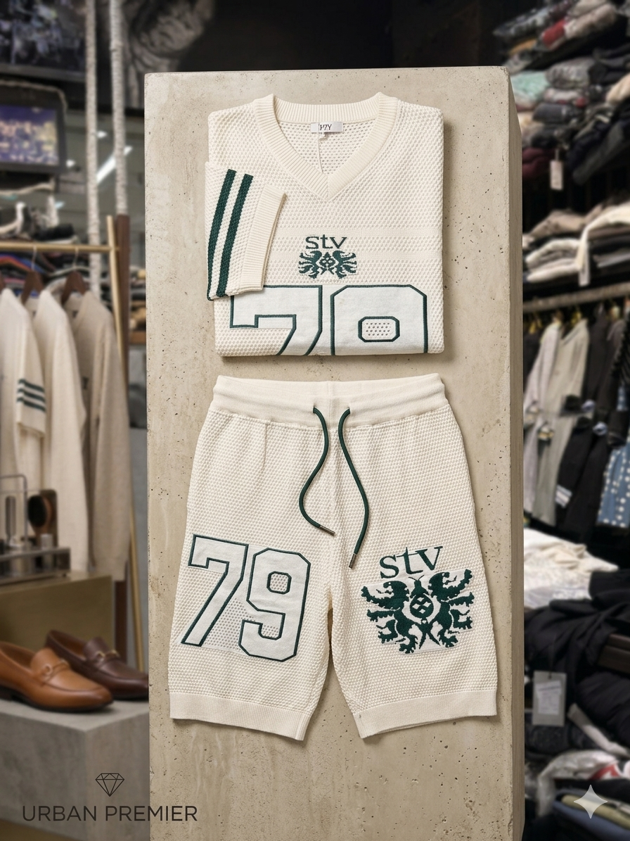 Cream STV 79 Varsity Knit T-Shirt & Shorts Co-ord Set – TRY ME