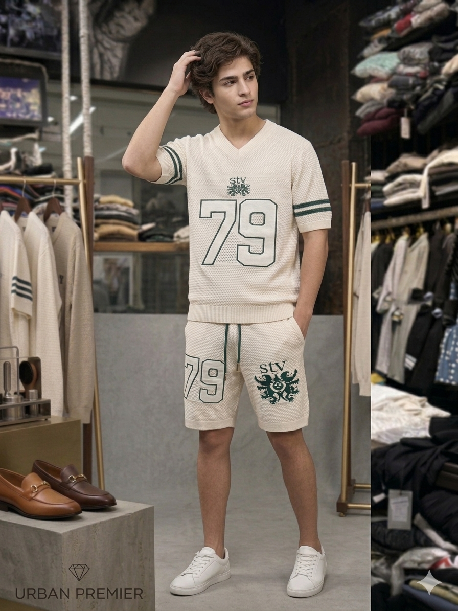 Cream STV 79 Varsity Knit T-Shirt & Shorts Co-ord Set – TRY ME