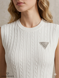 White Cable Knit Diamond Brooch Sleeveless Top – TRY ME