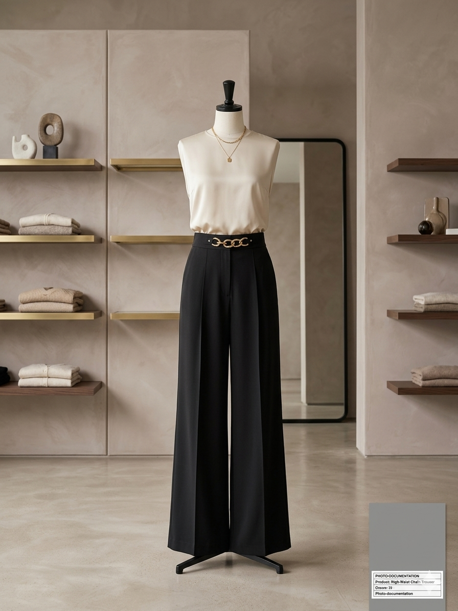 Black Korean High-Waist Gold Chain Wide-Leg Trousers – TRY ME