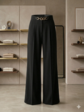 Black Korean High-Waist Gold Chain Wide-Leg Trousers – TRY ME