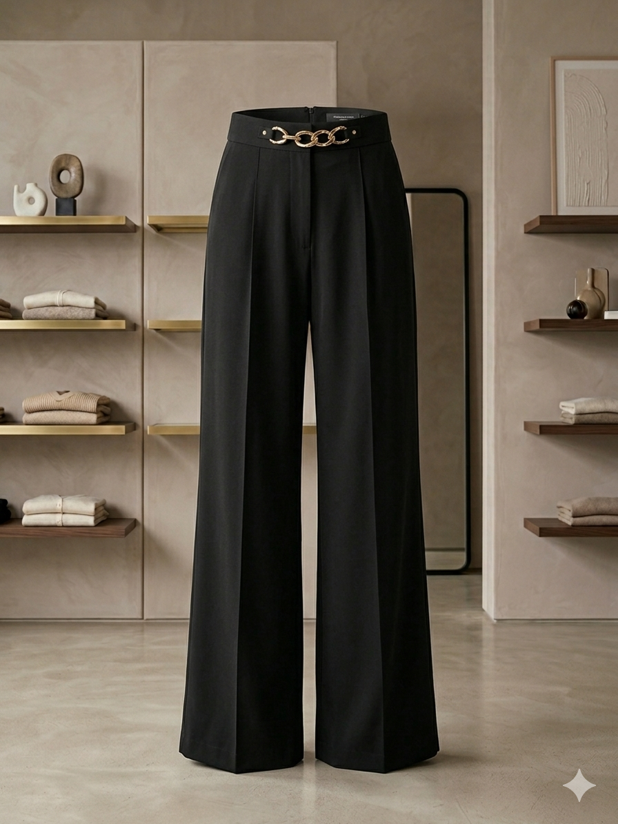 Black Korean High-Waist Gold Chain Wide-Leg Trousers – TRY ME