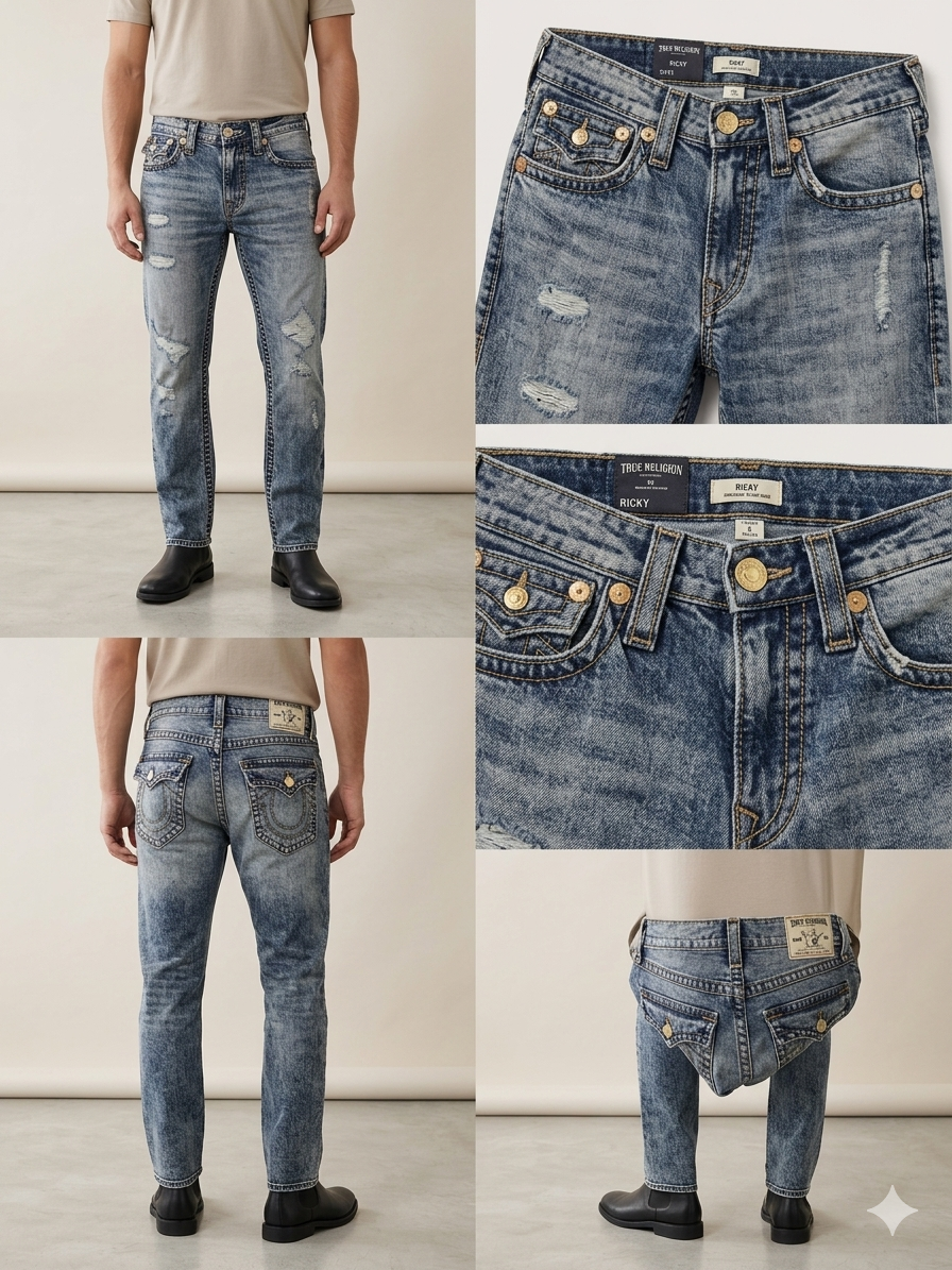 Light Blue Distressed Straight Fit Premium Denim Jeans – TRY ME