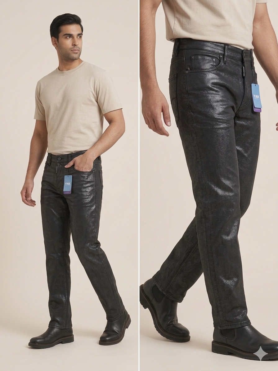 Black Wax Coated Straight Fit Premium Denim Jeans – TRY ME