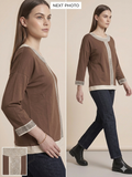 Brown Gold Embellished Trim Knit Sweater Top – TRY ME