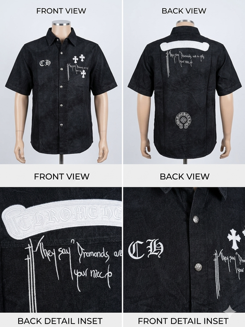 Black Chrome Hearts Inspired Cross Embroidery Short Sleeve Shirt – TRY ME