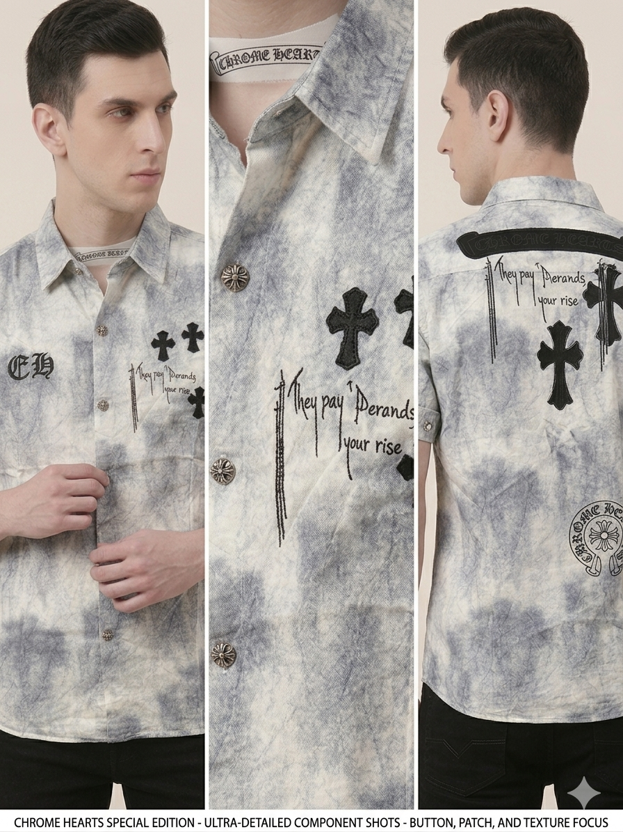 Grey Tie-Dye Chrome Hearts Special Edition Distressed Short Sleeve Shirt – TRY ME