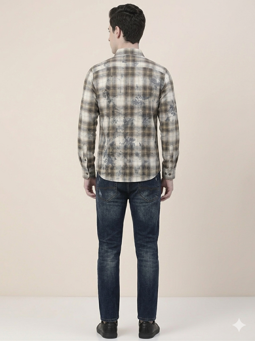 Olive Khaki Plaid CH Cross Embroidery Distressed Full Sleeve Shirt – TRY ME
