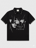 White “Unmask The Pretense” Studded Collar Polo T-Shirt – TRY ME
