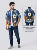 Mickey Mouse Collab Limited Edition Distressed Acid Wash Denim Short Sleeve Shirt – TRY ME