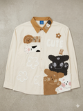 Cream Kawaii Teddy Bear Appliqué “CUTE” Full Sleeve Shirt – TRY ME