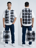 White x Black Plaid “Patron” Gothic Script Patchwork Short Sleeve Shirt – TRY ME