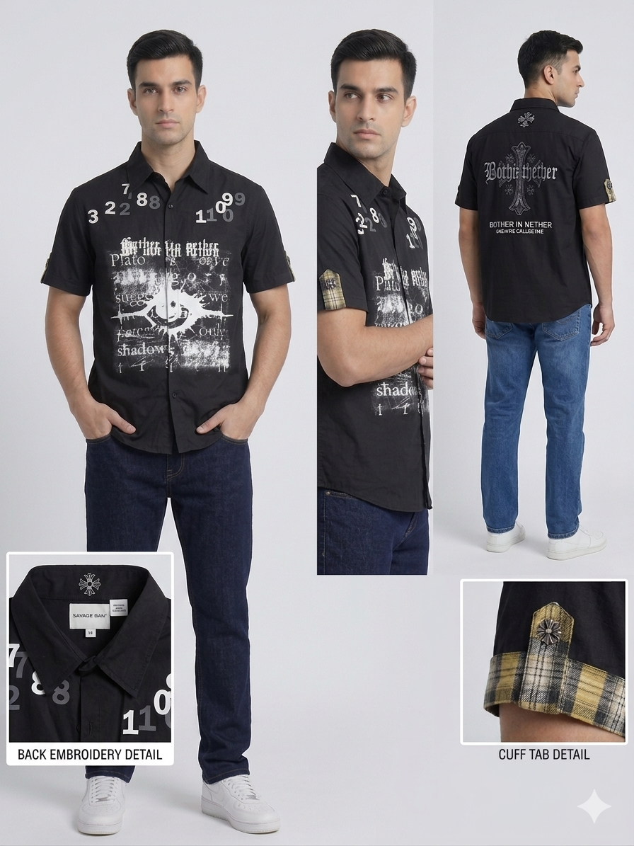 Black Savage Bay “Bother In Nether” Gothic Art Print Short Sleeve Shirt – TRY ME