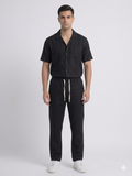 Black Leelan Fabric Cuban Collar Shirt & Drawstring Trouser Coord Set – TRY ME