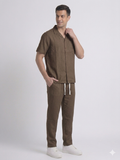 Brown Leelan Fabric Cuban Collar Shirt & Drawstring Trouser Coord Set – TRY ME