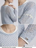 Sky Blue Metallic Crochet Open Knit Full Sleeve Sweater Top – TRY ME