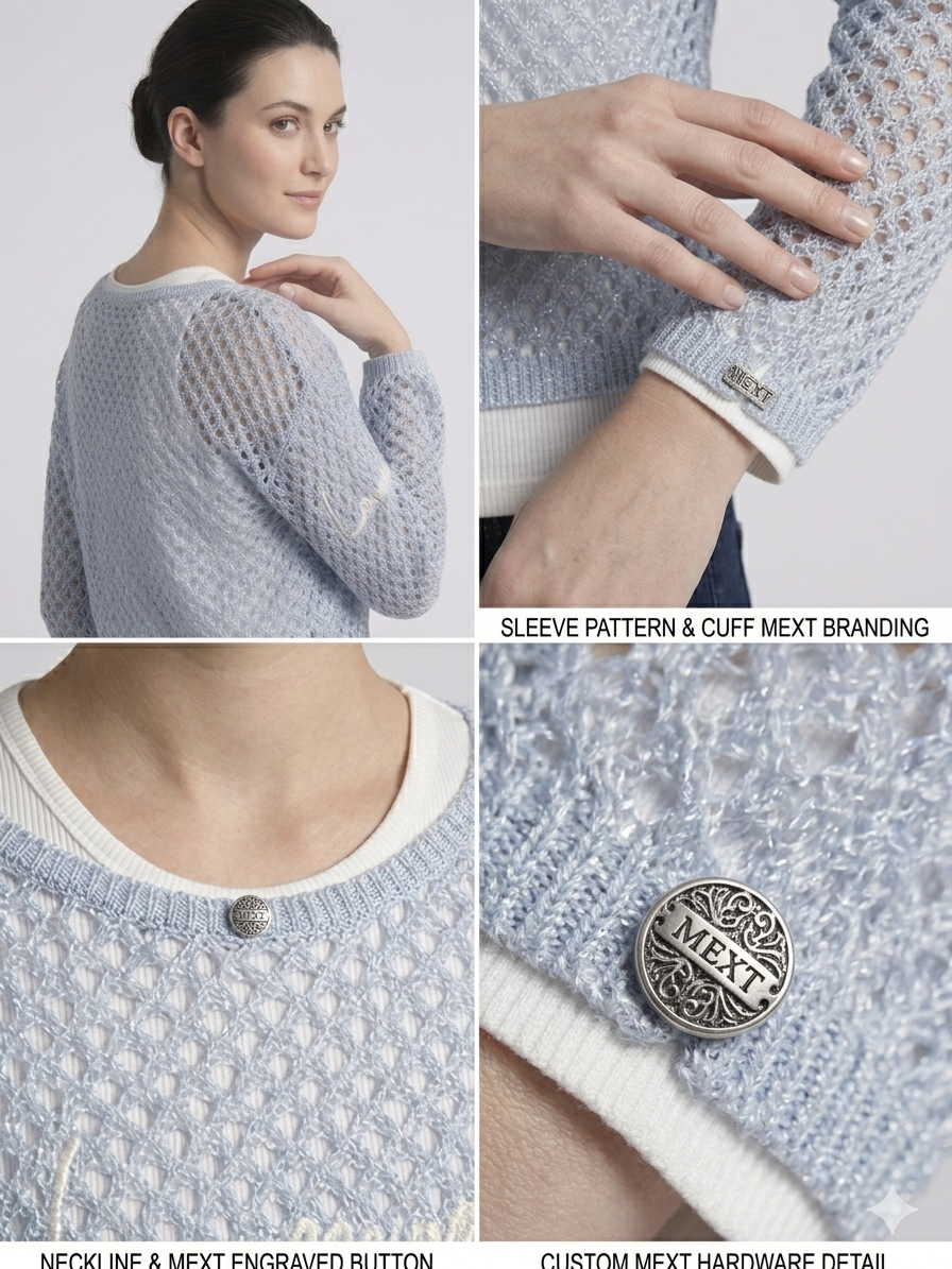 Sky Blue Metallic Crochet Open Knit Full Sleeve Sweater Top – TRY ME