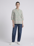 Pink Chikankari Embroidery Mandarin Collar 3/4 Sleeve Top – TRY ME