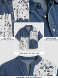 Blue Denim Asymmetrical Lace Appliqué Short Sleeve Top – TRY ME