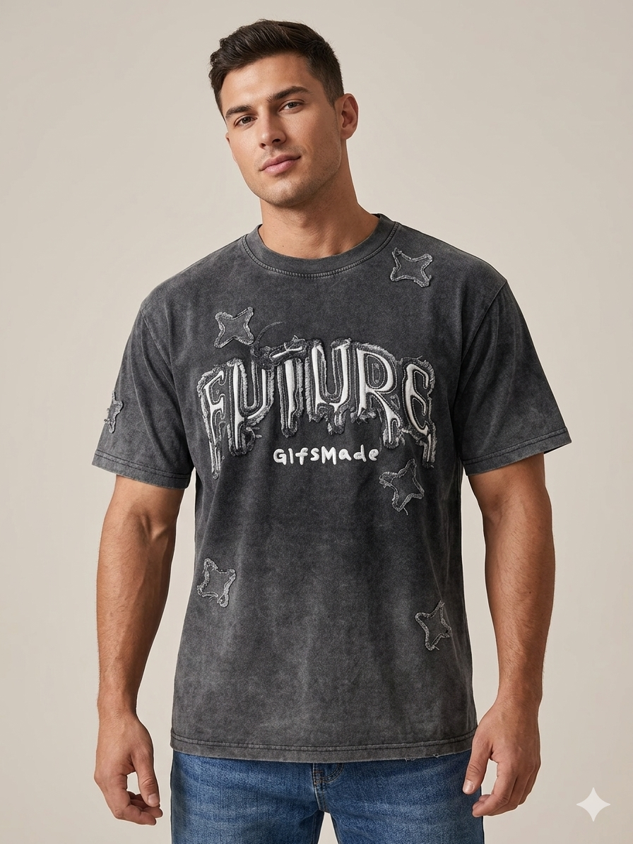 GifsMade “Future” Acid Wash Oversized Graphic T-Shirt – Charcoal – TRY ME