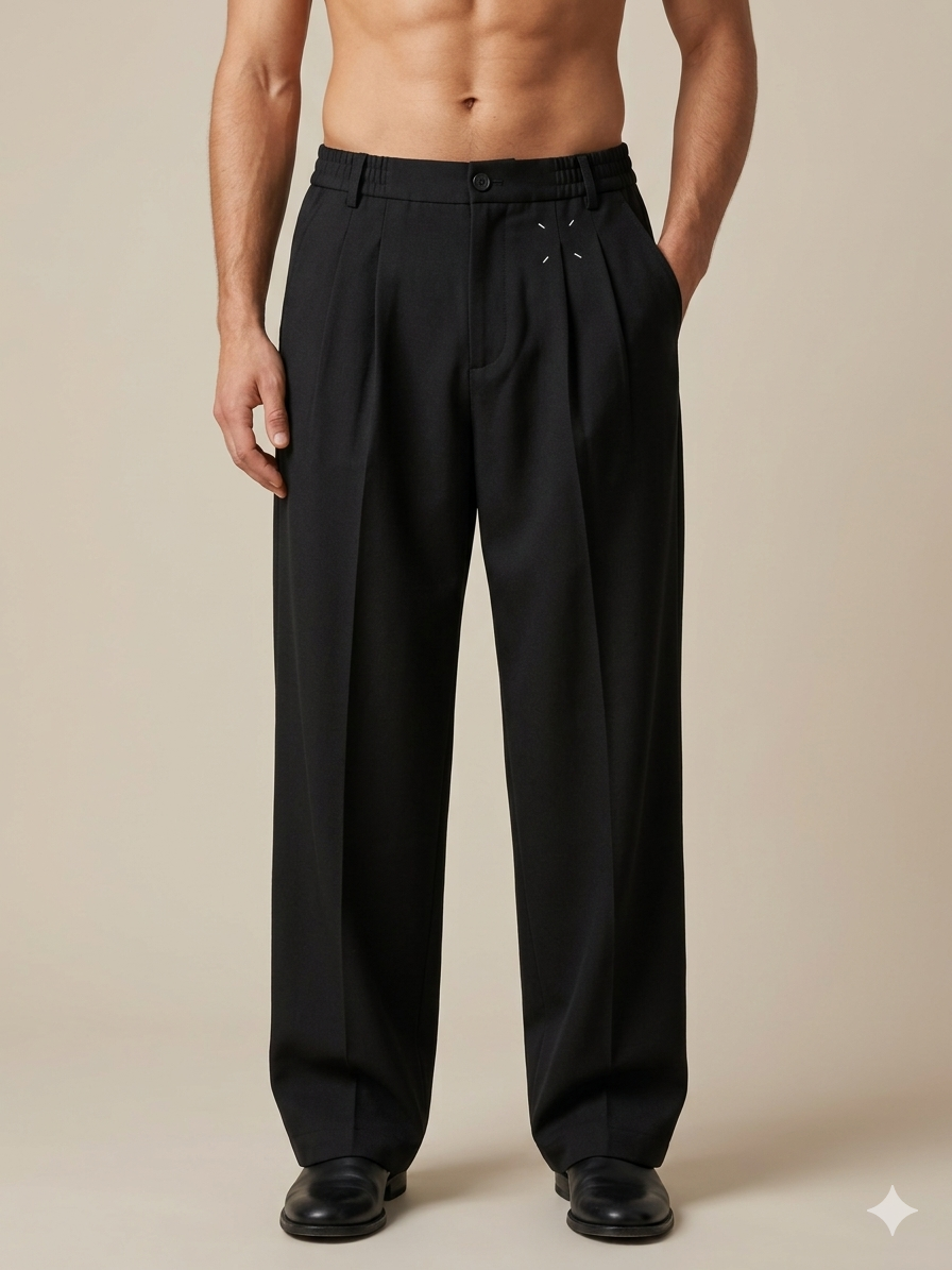Maison Margiela Four-Stitch Black Wide Leg Pleated Trousers – TRY ME