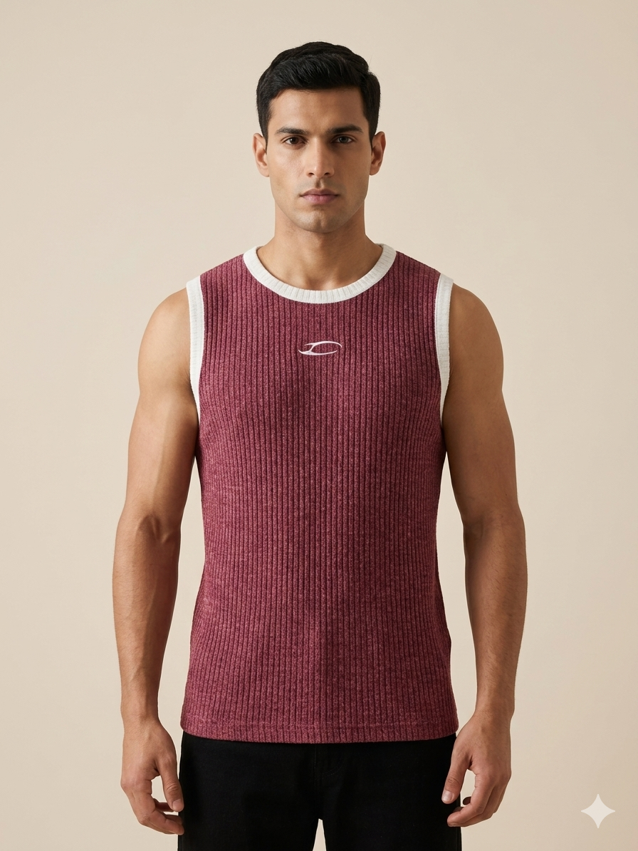 Savage & Co Authentic Ribs Contrast Trim Muscle Vest – Cream – TRY ME