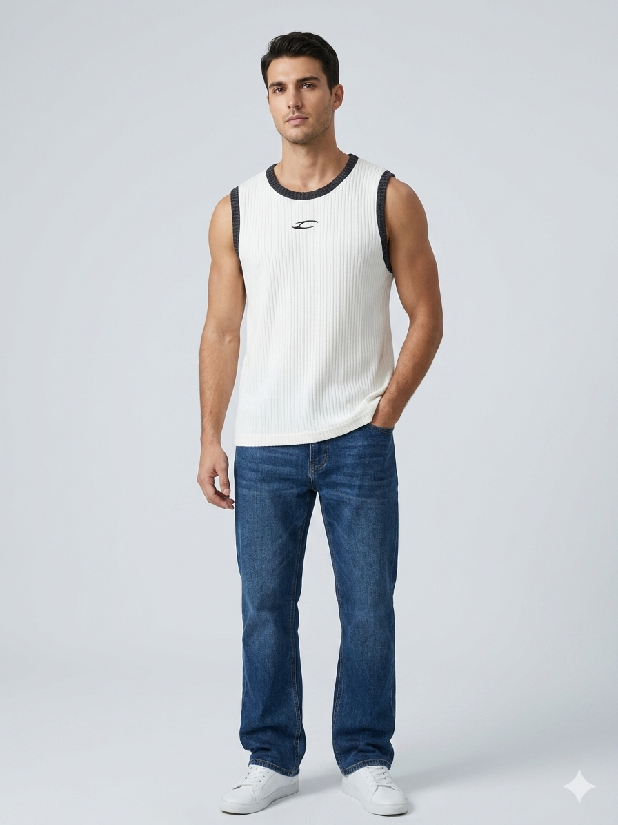 Savage & Co Authentic Ribs Contrast Trim Muscle Vest – Cream – TRY ME