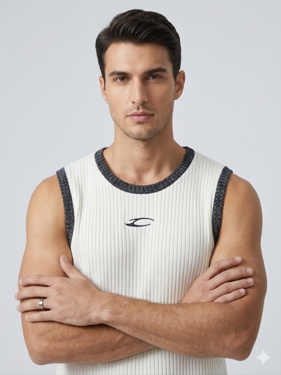 Savage & Co Authentic Ribs Contrast Trim Muscle Vest – Cream – TRY ME