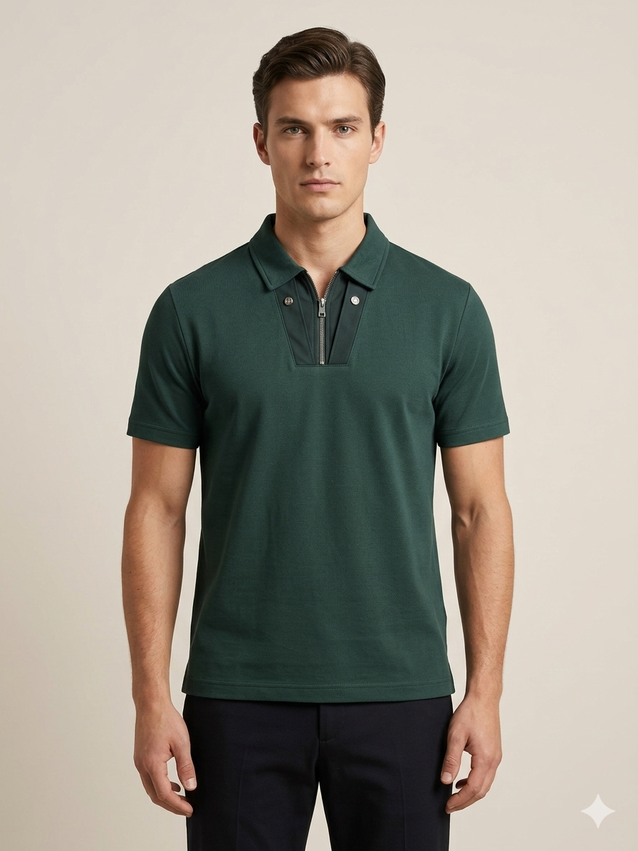 Belstaff Zip Placket Pique Polo Shirt – Forest Green – TRY ME
