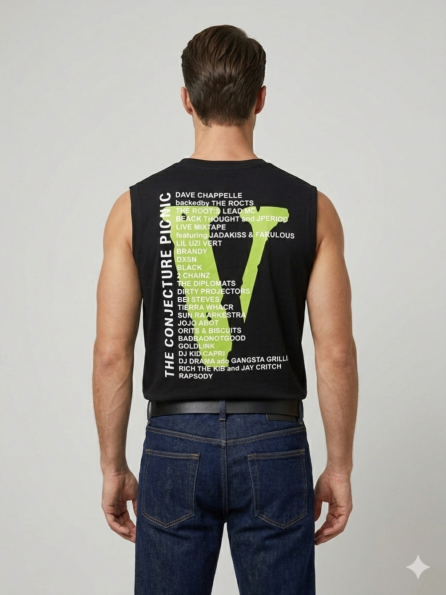Vlone “Conjecture Picnic” Lineup Black Muscle Vest – TRY ME
