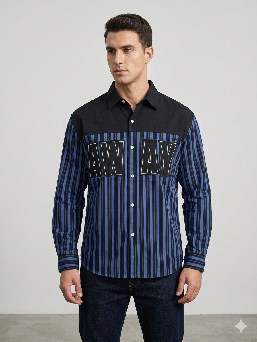 Marni “Away” Colourblock Stripe Long Sleeve Shirt – Black & Blue – TRY ME