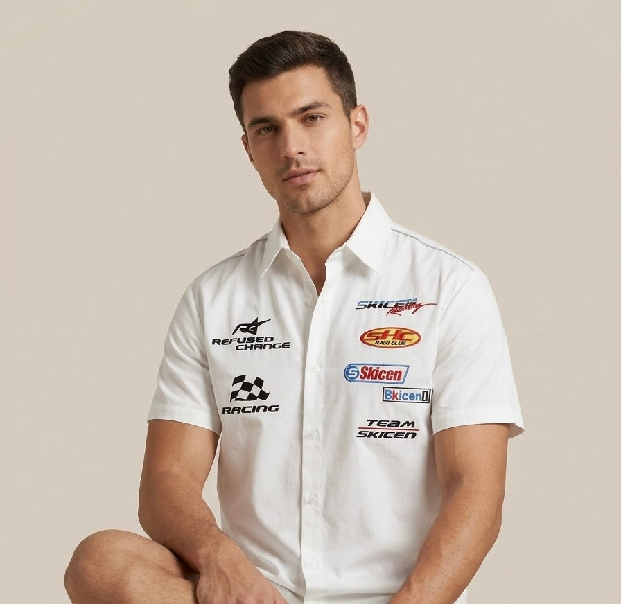 Skicen Racing Heritage Multi-Logo Short Sleeve Shirt – White – TRY ME