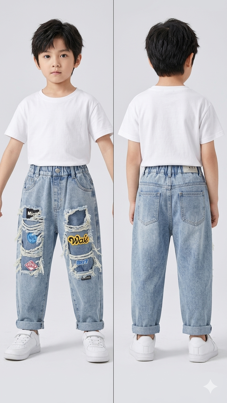 Kids Patch Badge Distressed Baggy Jeans – TRY ME Exclusive