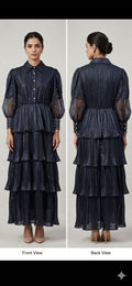 Navy Blue Pearl Embellished Tiered Ruffle Maxi Dress – TRY ME